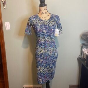 NWT LulaRoe Floral Paisley Maximalist Party Cocktail Bodycon Dress Blue Size XXS